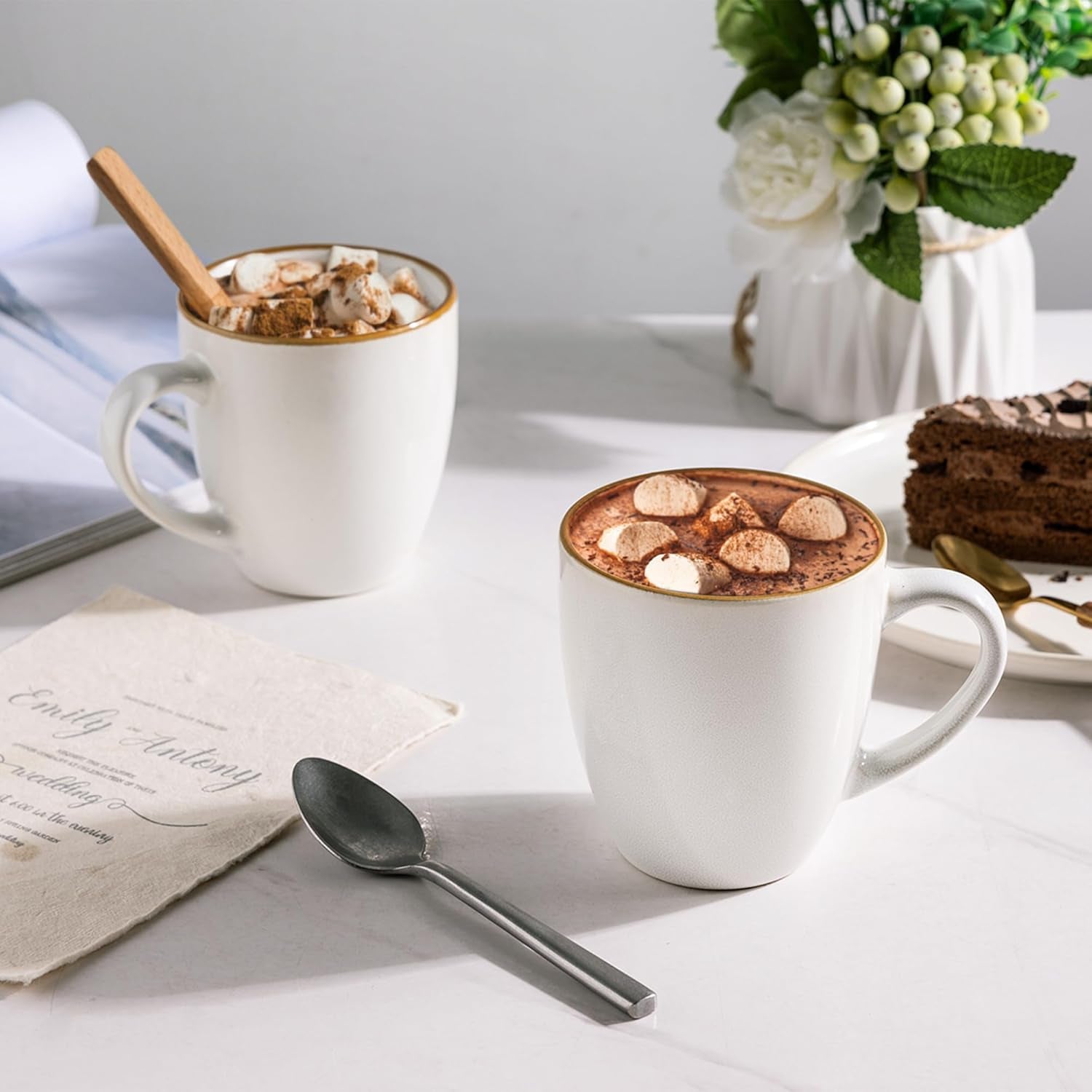 Ceramic Coffee Mug Set of 6, 12oz Stoneware Cups for Versatile Beverages, Lightweight and Dishwasher/Microwave Safe - Pearl White