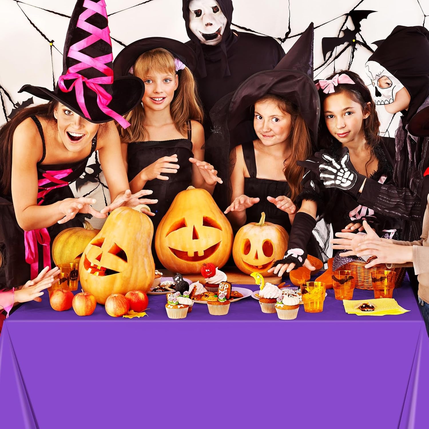 12Pack 54 X 108 Inch Halloween Tablecloths Bulk Plastic Black Purple Orange Table Cloths Disposable Rectangle Table Covers for Halloween Witch Vampire Party Fall Autumn Party Decorations
