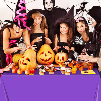 12Pack 54 X 108 Inch Halloween Tablecloths Bulk Plastic Black Purple Orange Table Cloths Disposable Rectangle Table Covers for Halloween Witch Vampire Party Fall Autumn Party Decorations