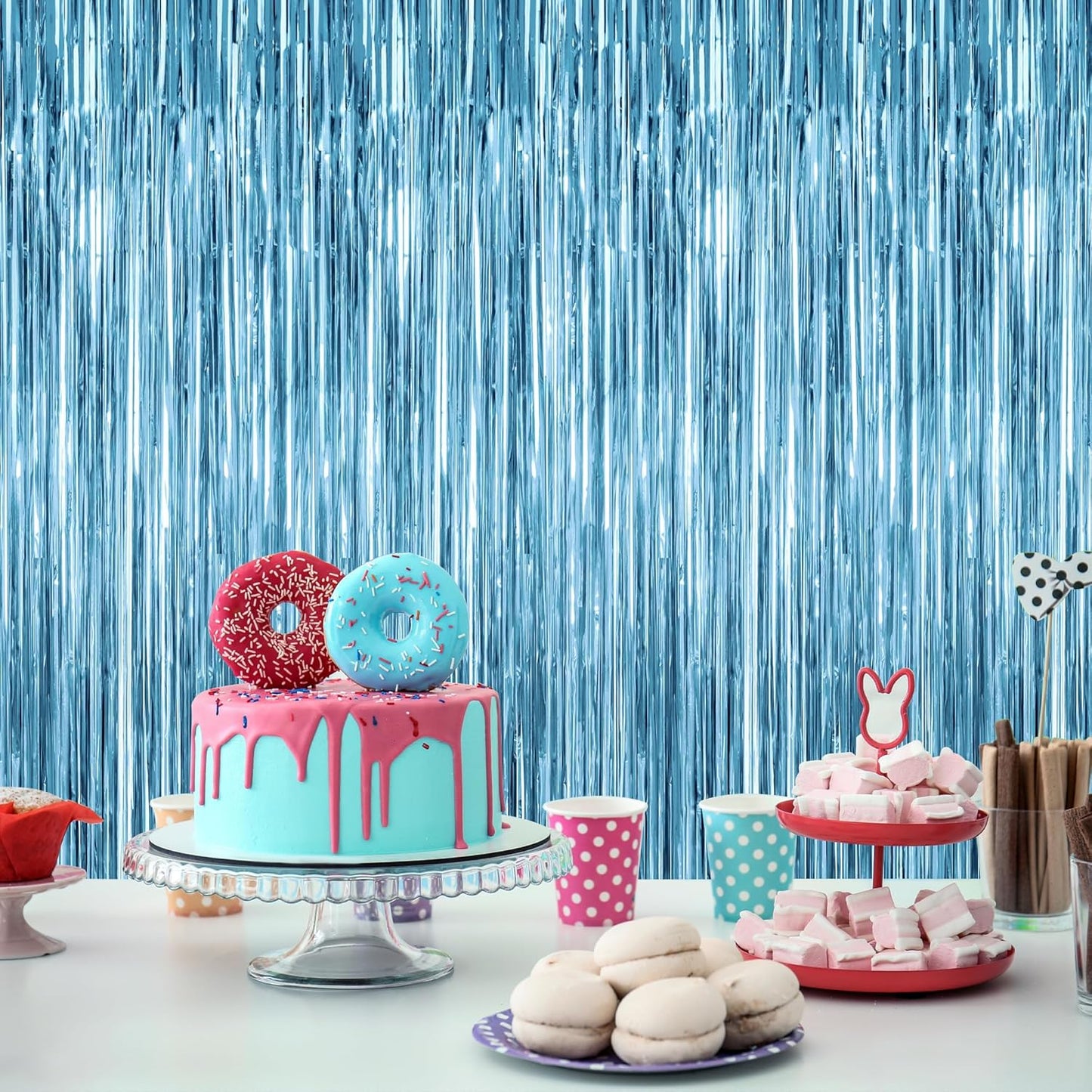 2 Pack Party Decorations, 3.28 FT X 7.05 FT Fringe Backdrop, Metallic Ocean Blue Foil Fringe Curtains Party Streamer Foil Backdrop, Light Blue Birthday Decorations Bachelorette Decor