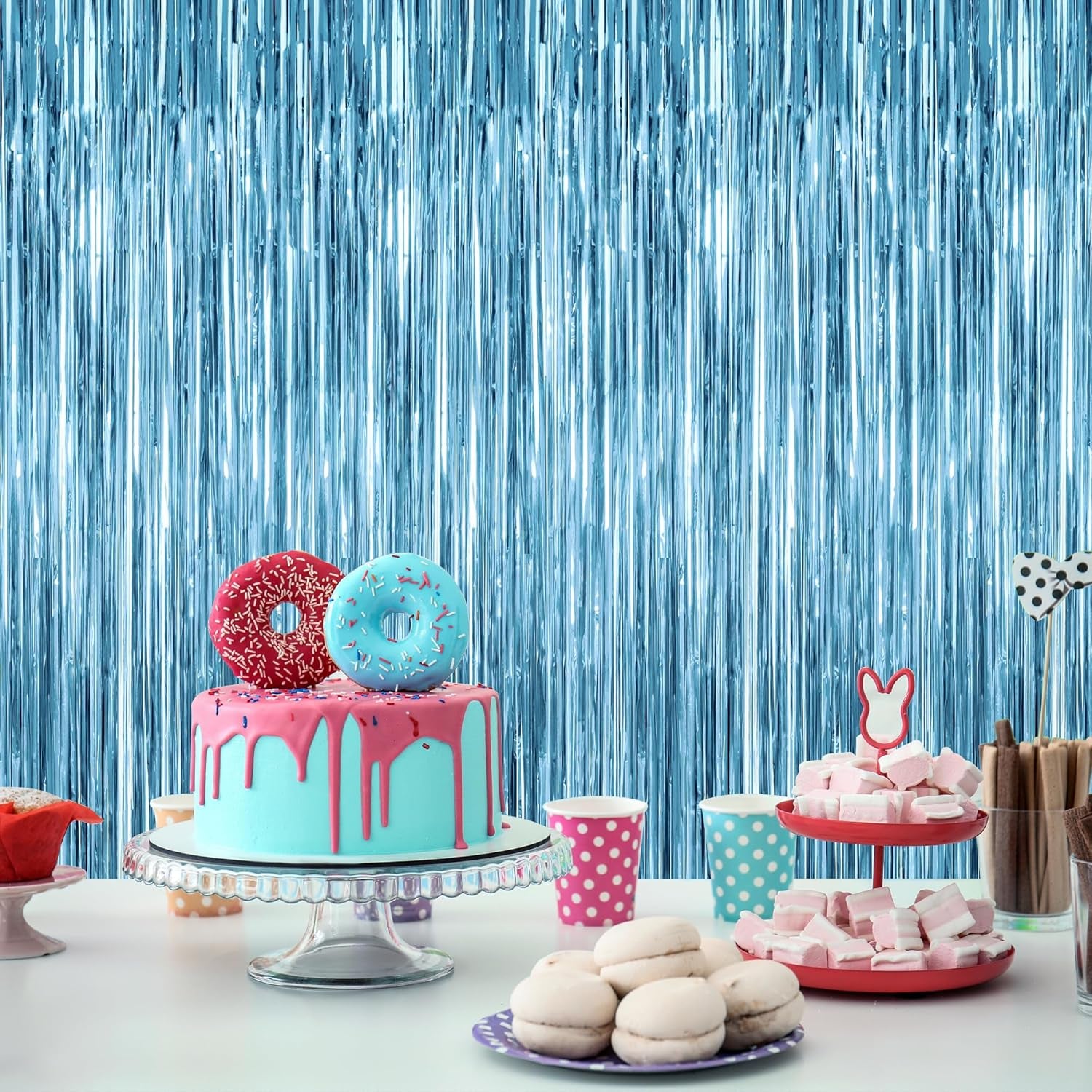 2 Pack Party Decorations, 3.28 FT X 7.05 FT Fringe Backdrop, Metallic Ocean Blue Foil Fringe Curtains Party Streamer Foil Backdrop, Light Blue Birthday Decorations Bachelorette Decor