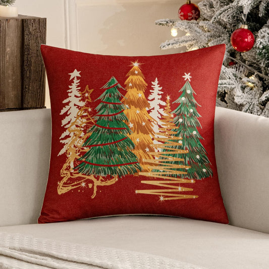 Set of 1 Holiday Christmas Red Decorative Pillow Cover 18X18 Inch Christmas Tree Festivals Throw Pillow Case Winter Seasonal Cushion Case Home Decors for Sofa Couch Bedroom
