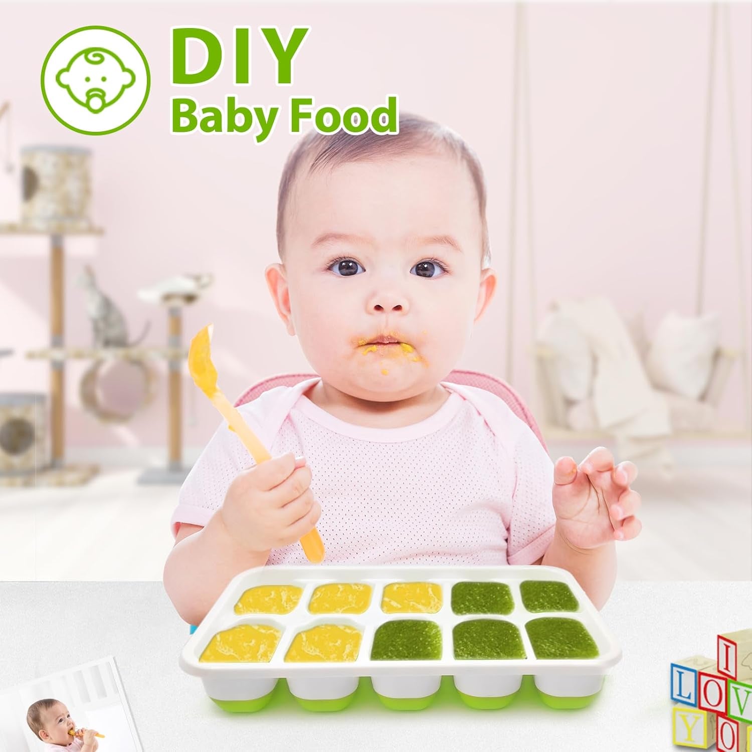 Ice Cube Trays 4 Pack, 40 Pcs Silicone Ice Cubes Tray Maker with Spill-Resistant Removable Lid, Easy Release & Pop Out, LFGB and BPA Free, Stackable Flexible, for Soup, Food, Cocktail, Coffee