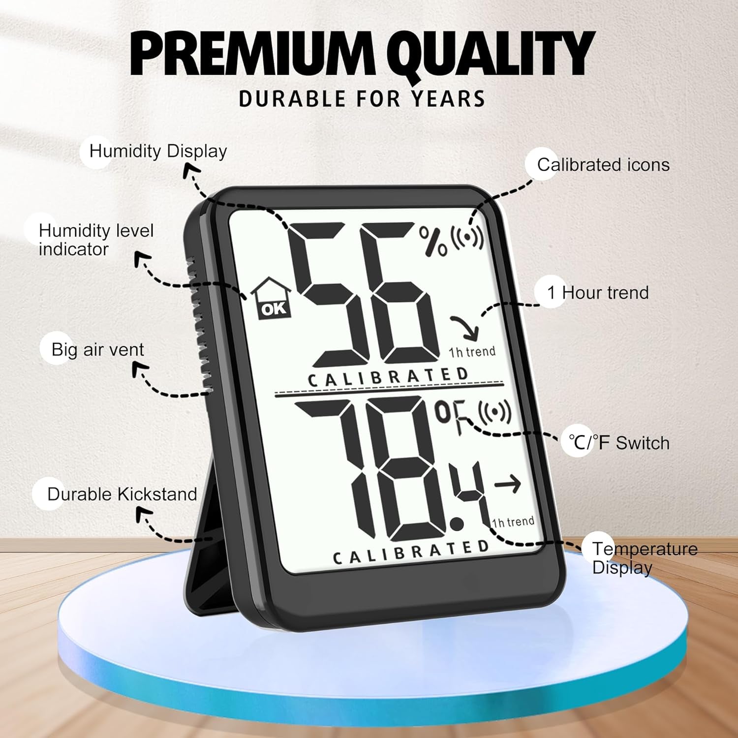Room Thermometer Small Hygrometer Indoor Humidity Monitor Sensor, Digital Temperature and Humidity Meter Gauge for Home, Baby Nursery, Reptile, Greenhouse - Battery Included