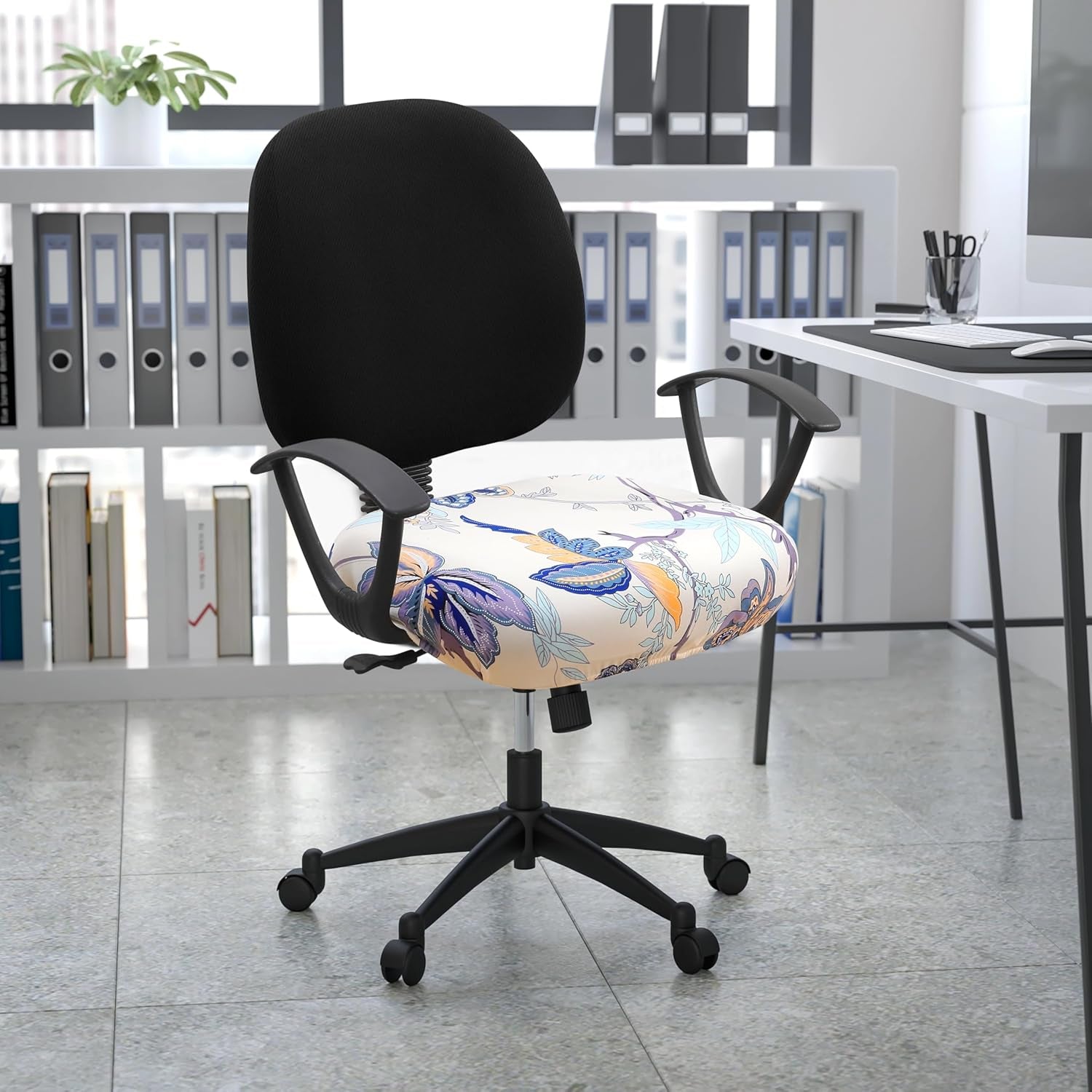 Printed Office Computer Chair Seat Covers, Stretch Fit Universal Desk Rotating Chair Cover Washable Removable Seat Cushion Protectors - Beige