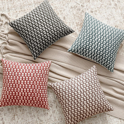 Set of 2 Vintage Floral Block Print Pillow Covers, 18x18 Inch Neutral Linen Farmhouse Cushion Cases for Couch, Sofa, Bed, and Chair in Black