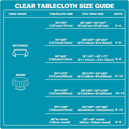 Clear Plastic Table Cover Protector 54 X 54 Inch Square Transparent Sheet Tablecovers 100% Waterproof Oil Spill Proof Clear Vinyl PVC Table Cloths Wipeabletablecloth Table Protector for Dining
