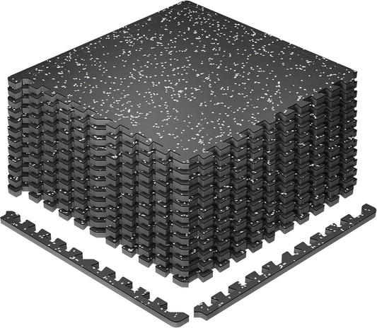 Extra-Thick 0.79'' Exercise Equipment Mats - 12 Pack 48 Sq Ft Interlocking Rubber Top Floor Tiles with High Density EVA Foam for Home Gym and Workout, Black/Grey