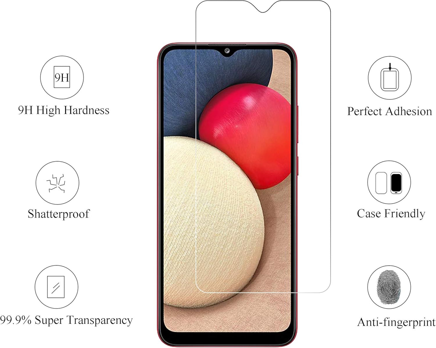 Screen Protector for Galaxy A03S/A02/A02S [3 Pack] Tempered Glass 0.33Mm Ultra Clear Anti-Scratch Case Friendly