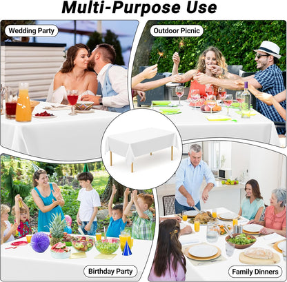 4 Packs White Plastic Tablecloth, Sturdy Disposable Table Cloth, 54 X 108 Inches Paper Table Cloths for Parties Disposable, Effortless Cleanup for Picnic Table Cloths Parties Birthday and Any Occasion