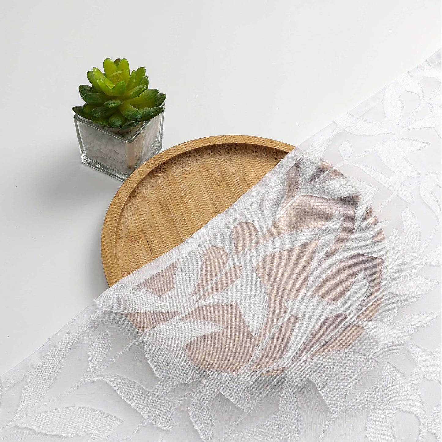 Leyna 2 Panels Sheer White Curtains 63 Inch Length for Bedroom, Soft Lightweight Jacquard Clip Window Curtain for Living Room, Double Rod Pockets Textured Drapes, Each 40Wx63L Inches