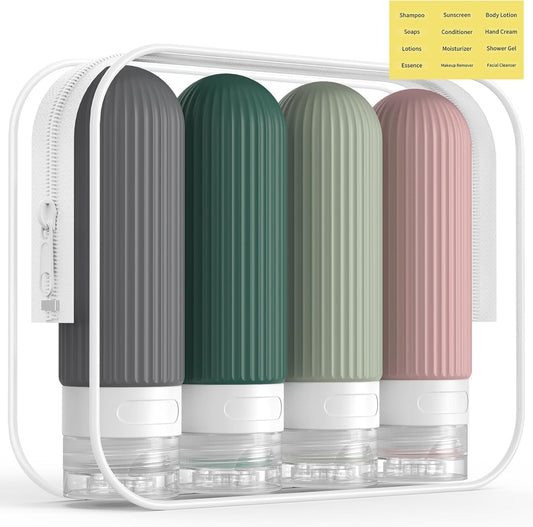 Travel Bottles for Toiletries, TSA Approved 3Oz Silicone Journey Size Containers, Portable Split Bottle for Conditioner, Shampoo, Lotion- 4 Pack Morandi