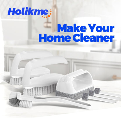 7 Pack Deep Cleaning Brush Set, Scrub Pads with Scraper Tip for Pool Walls, Bathroom, Grout, Floor, Tub, Shower and Kitchen Surface (White)