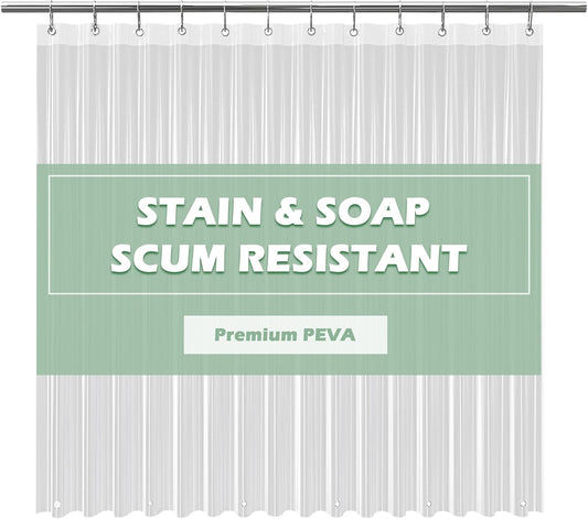 Clear Shower Curtain Liner Light Weight PEVA, Shower Liner 72X72 Inches, Waterproof, No Chemical Smell with 12 Rust Proof Metal Grommets Holes for Bathroom Shower Curtain