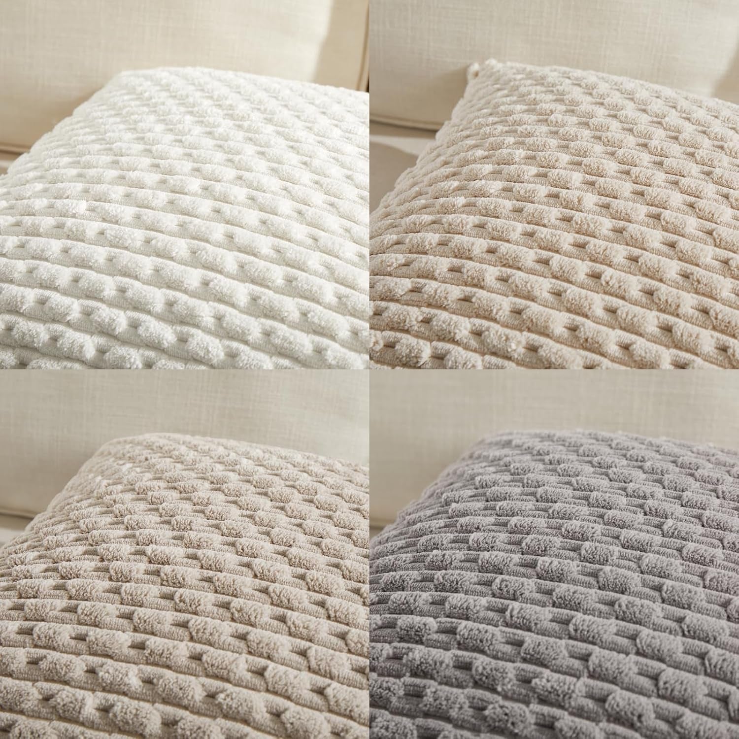 Set of 4 Neutral Decorative Throw Pillow Covers 18X18 Inch for Couch Bed Sofa Bedroom, Modern Farmhouse Boho Home Decor, Soft Fluffy Textured Corduroy Aesthetic Organic Cushion Case 45X45Cm