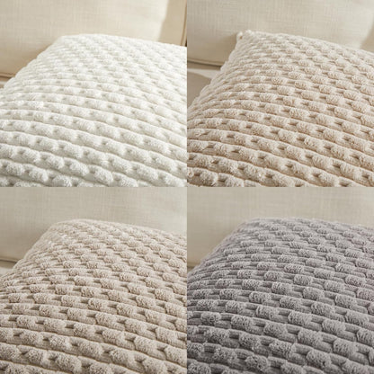 Set of 4 Neutral Decorative Throw Pillow Covers 18X18 Inch for Couch Bed Sofa Bedroom, Modern Farmhouse Boho Home Decor, Soft Fluffy Textured Corduroy Aesthetic Organic Cushion Case 45X45Cm