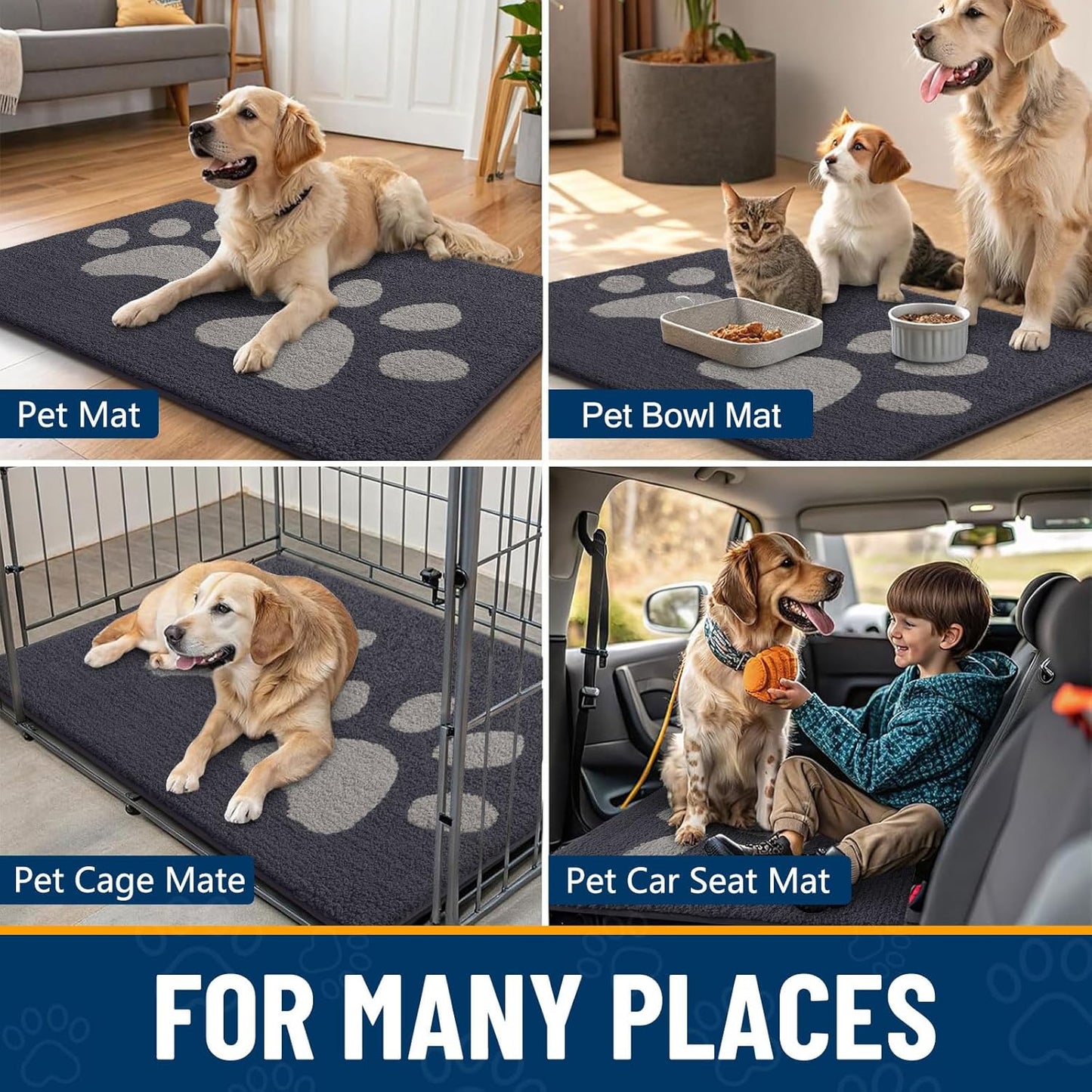 Dog Door Mat for Muddy Paws 30X20, Dirt Trapper Non Slip Washable Indoor Doormats, Absorbent Entryway Carpet for inside Floor, Dark Grey