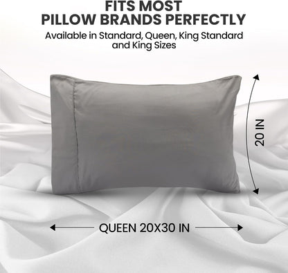 Pillow Cases Queen Size 2-Pack – Soft Brushed Microfiber – Envelope Closure – Perfect for Hospitals, Hotels, Guest Rooms – Oeko-Tex Certified, 20X30 Inches (Grey)
