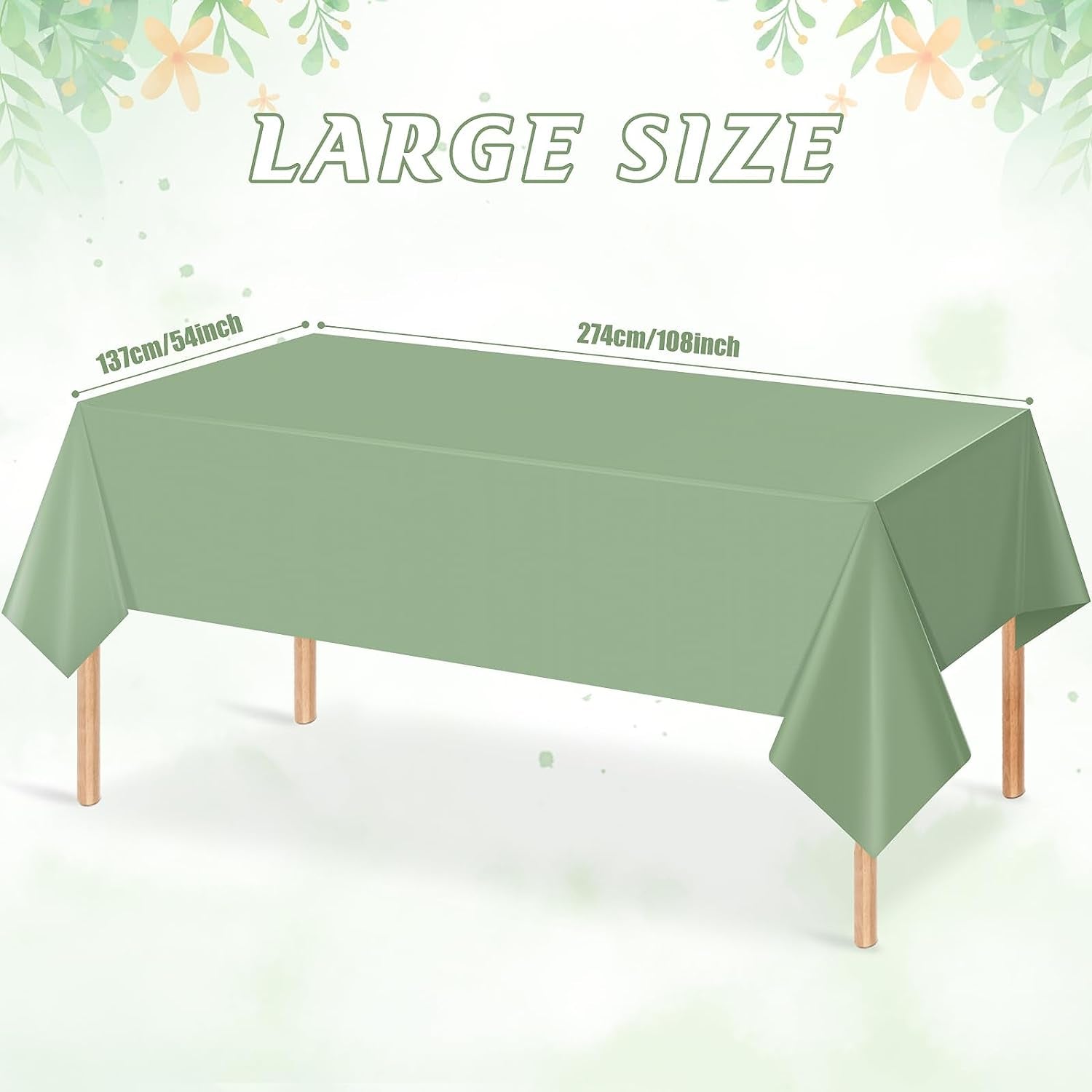 1 Pack Sage Green Plastic Tablecloths for Rectangle Tables, Light Green Disposable Tablecloth, Waterproof Sage Green Table Cover for Birthday Bridal Wedding Baby Shower Party Decorations, 54 X 108Inch
