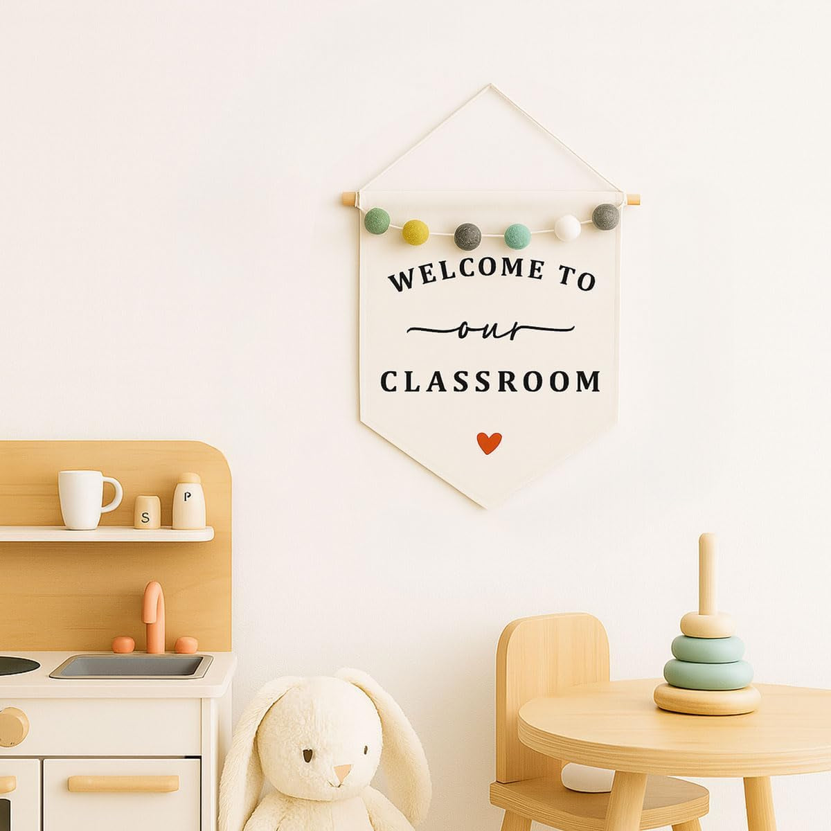 Boho Welcome to Our Classroom Wall Sign Felt Ball Banner for Teachers Teacher Door Hanger Decor for Classroom Door or Wall, Back to School Teacher Gift (Classroom)
