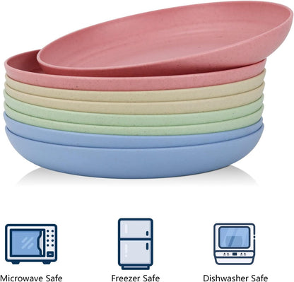 Set of 8 Microwave and Dishwasher Safe Wheat Straw Deep Dinner Plates - 9 Inch in 4 Colors (Fresh Light)