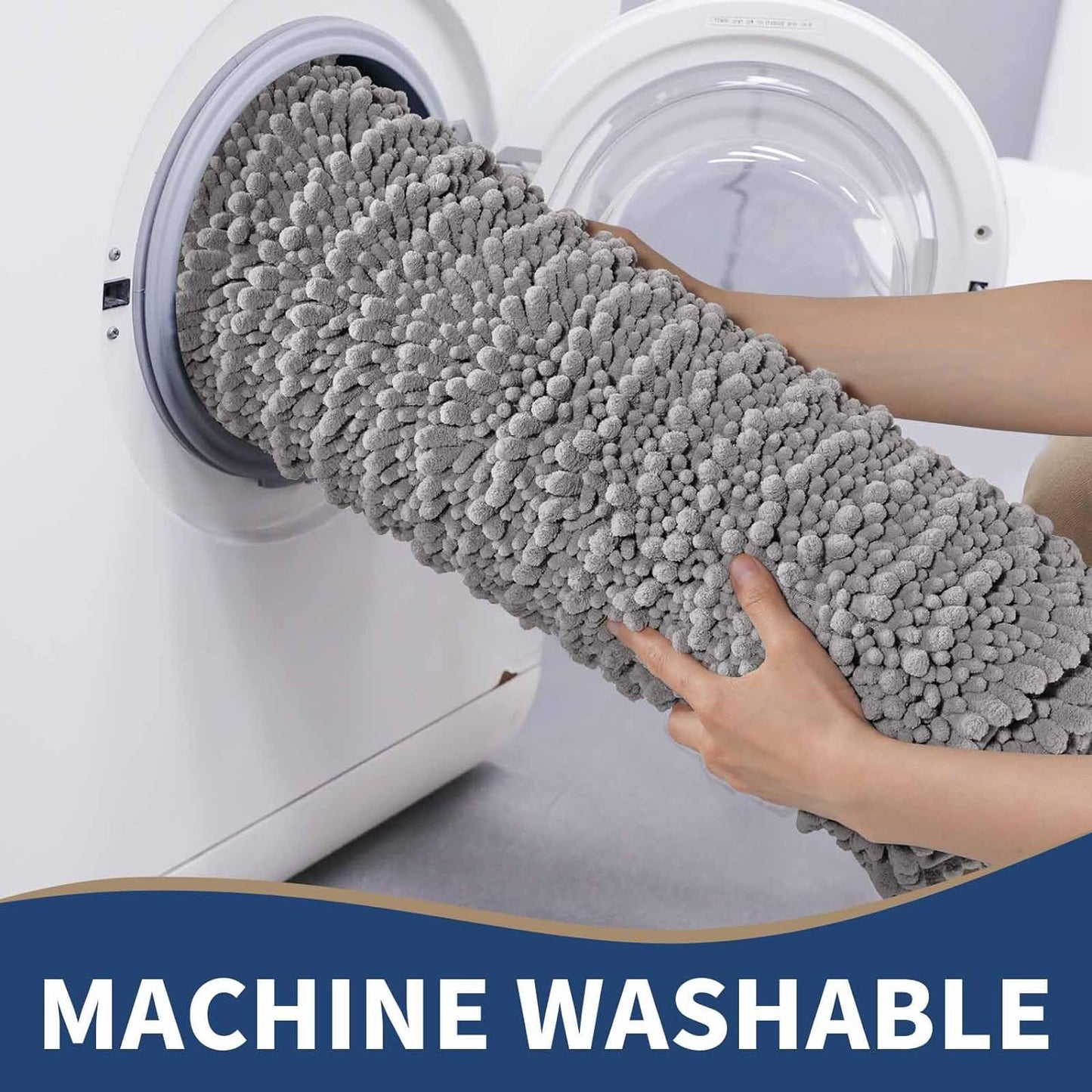 Bathroom Rugs Sets 2 Piece - Luxury Chenille Shaggy Bath Mat, Super Absorbent & Non Slip & Quick Dry, Soft Thick Bathroom Carpet for Tub Shower Floor, Machine Washable, 32X20+24X17 Inch, Grey