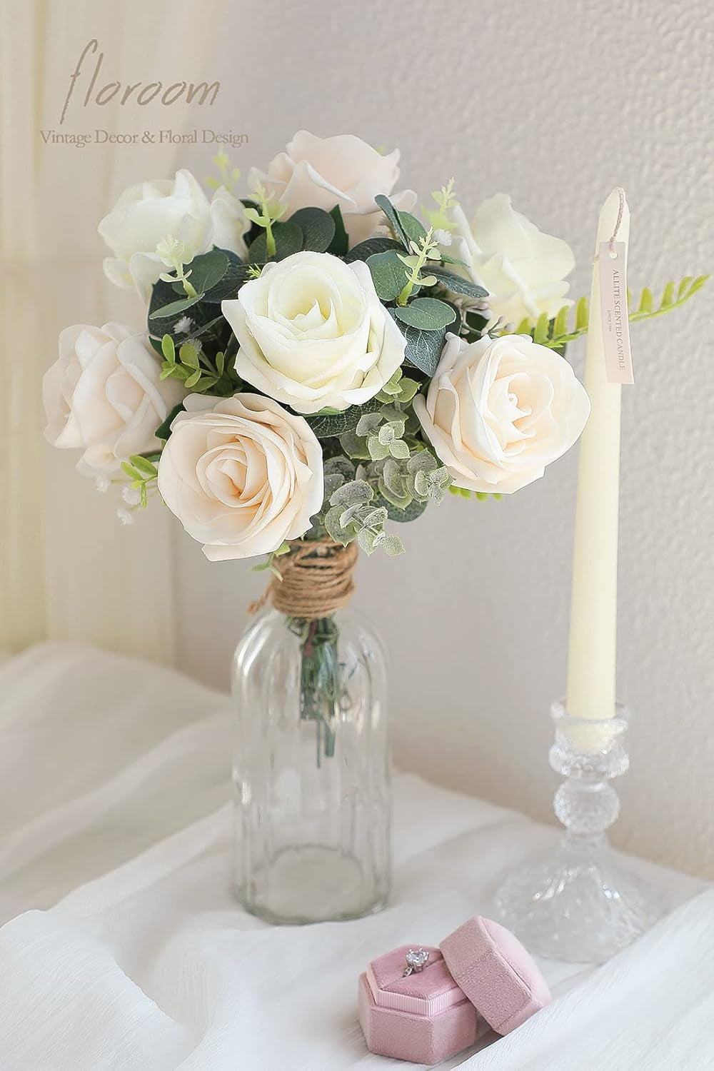 20-Piece Ivory High-Centered Foam Artificial Roses with Stem for DIY Wedding Bouquets, Bridal Shower Centerpieces, Floral Arrangements, Party Tables, and Home Decor