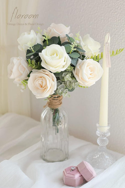 20-Piece Ivory High-Centered Foam Artificial Roses with Stem for DIY Wedding Bouquets, Bridal Shower Centerpieces, Floral Arrangements, Party Tables, and Home Decor