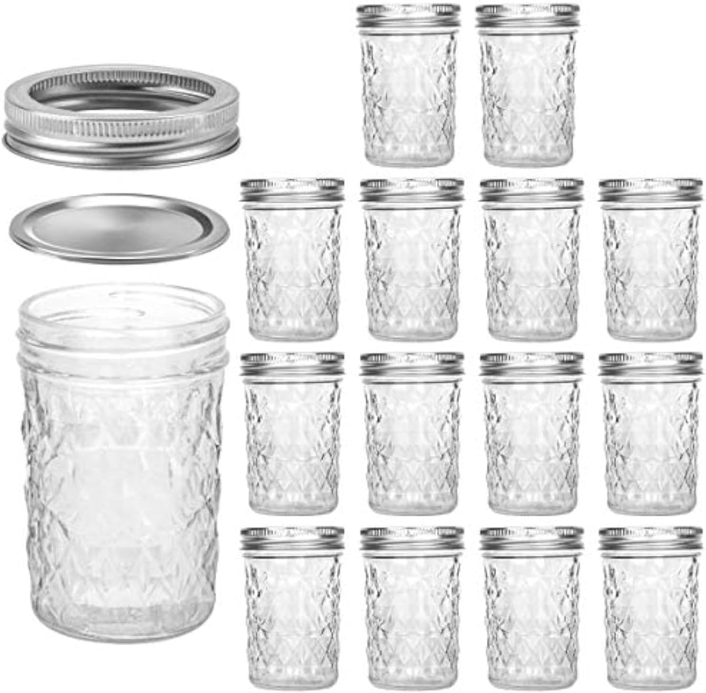 8 oz Mason Jars - 15 Pack Canning and Jelly Jars with Regular Lids, Perfect for Jam, Honey, Wedding and Shower Favors
