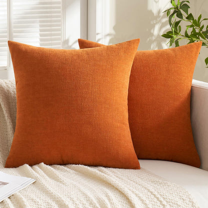 Orange Couch Pillow Covers 18X18 Inch, Set of 2 Soft Chenille Fall Decorative Square Throw Pillow Covers Farmhouse for Sofa Living Room Bed
