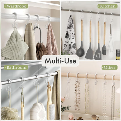 Plastic Shower Curtain Hooks, Shower Curtain Hooks Rings, Double Shower Curtain Hooks, Shower Hooks for Shower Curtain, White Shower Curtain Hooks for Curtain Liner Bathroom - 12 Pcs