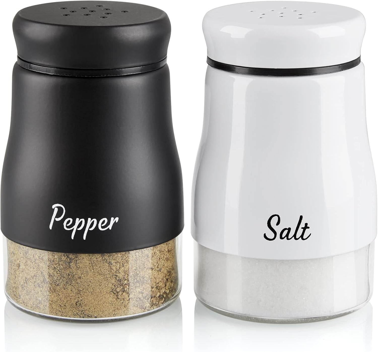 Salt and Pepper Shakers Set,  5 Ounce Salt and Pepper Dispenser with Glass Bottom, Cute Salt and Pepper Shakers for Modern Home Kitchen Decor, Easy Filling