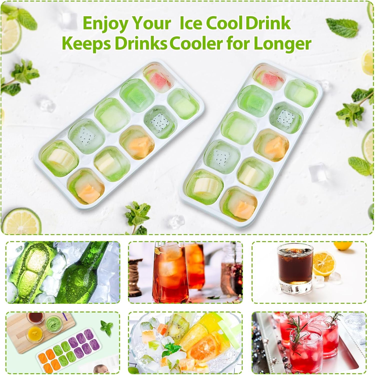 Ice Cube Trays 4 Pack, 40 Pcs Silicone Ice Cubes Tray Maker with Spill-Resistant Removable Lid, Easy Release & Pop Out, LFGB and BPA Free, Stackable Flexible, for Soup, Food, Cocktail, Coffee