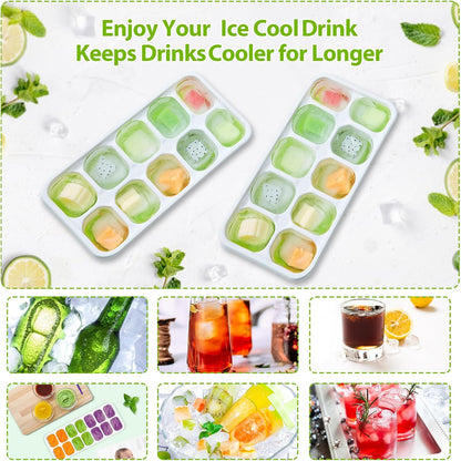 Ice Cube Trays 4 Pack, 40 Pcs Silicone Ice Cubes Tray Maker with Spill-Resistant Removable Lid, Easy Release & Pop Out, LFGB and BPA Free, Stackable Flexible, for Soup, Food, Cocktail, Coffee
