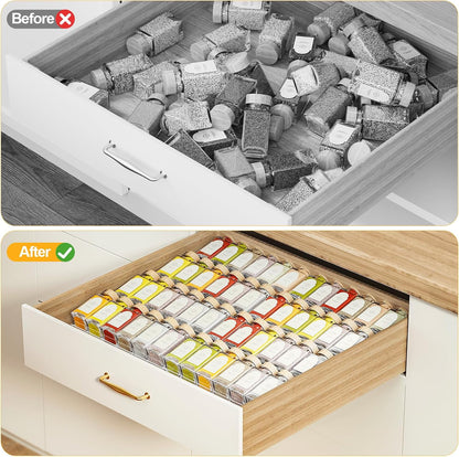 2-Tier Spice Drawer Organizer 4 Pack, Expandable from 11" to 22" Clear Acrylic Spice Rack for Drawer, Kitchen Spice Organization, Seasoning Organizer Holds up to 48 Jars(Jars Not Included)
