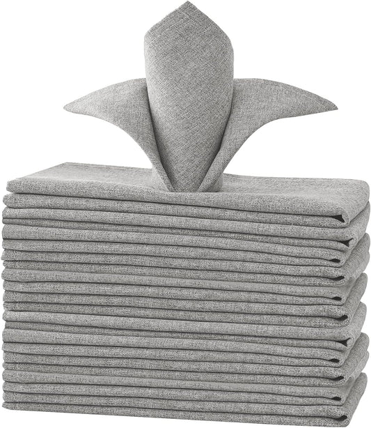 Linen Textured Cloth Napkins Set of 12 (18" X 18") Linen Textured Dinner Napkins Waterproof Extra Soft Thick Durable Reusable Napkins with Hemmed Edges, Heather Gray