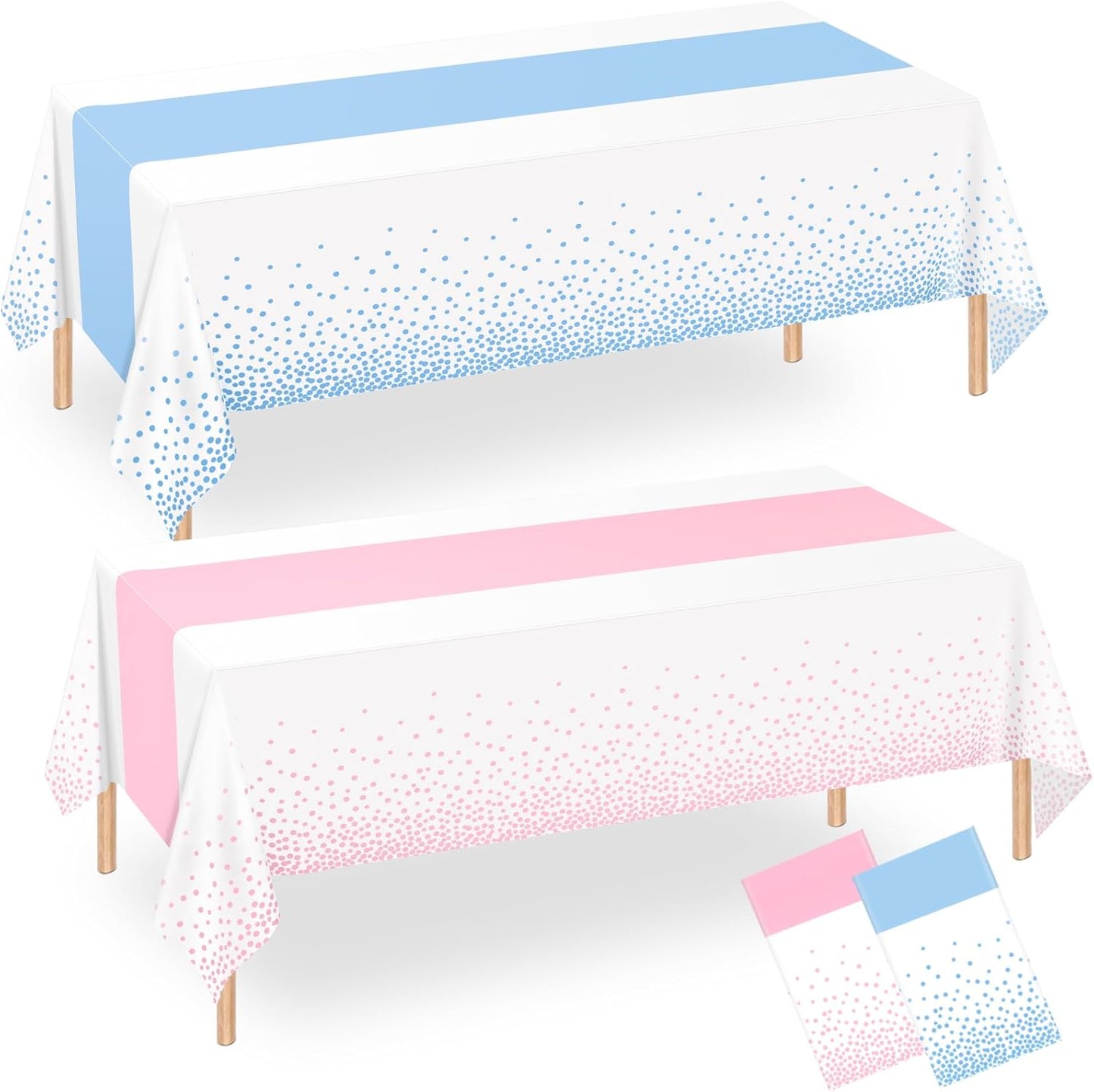 2 Pack Pink and Blue Tablecloths, Gender Reveal Disposable Plastic Waterproof Table Cover for Boy or Girl Gender Reveal Party, Baby Shower, Birthday Party Decorations 54" X 108"