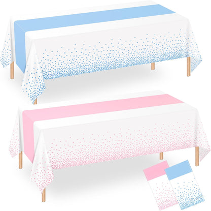 2 Pack Pink and Blue Tablecloths, Gender Reveal Disposable Plastic Waterproof Table Cover for Boy or Girl Gender Reveal Party, Baby Shower, Birthday Party Decorations 54" X 108"