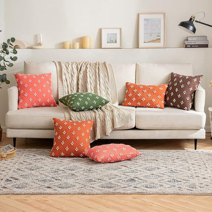 Set of 2 Decorative Throw Pillow Covers Rhombic Jacquard Pillowcase Fall Soft Square Cushion Case for Couch Sofa Bed Bedroom Living Room, 18X18 Inch, Burnt Orange