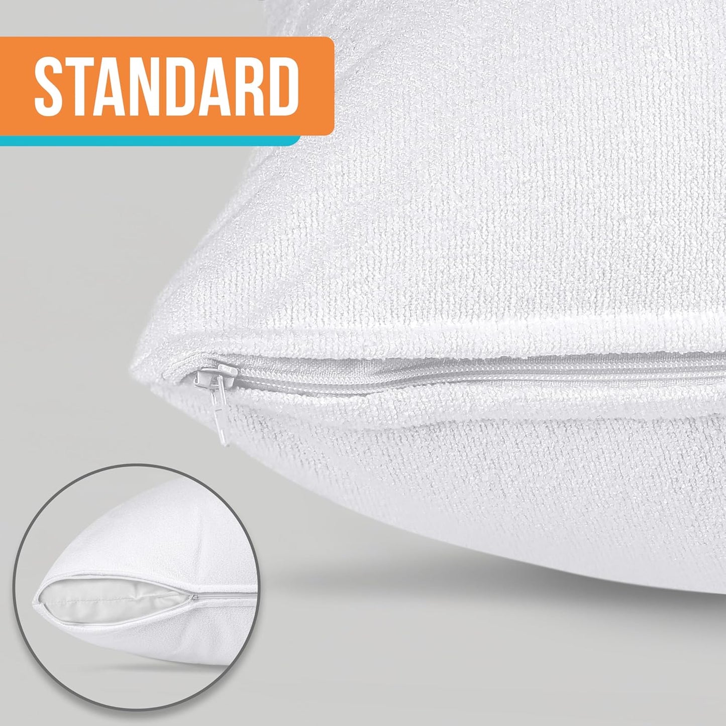 Waterproof Pillow Protectors with Zipper Standard Size (4 Pack), Terry Pillow Covers, Bed Bug and Dust Mite Proof