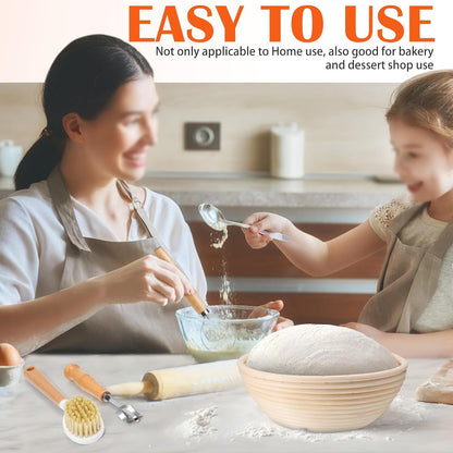Complete Sourdough Starter Kit, Sourdough Bread Baking Supplies Set, 9'' round Bread Proofing Basket with Other Dough Making Tools, Ideal for Bread Making Baking Fermentation