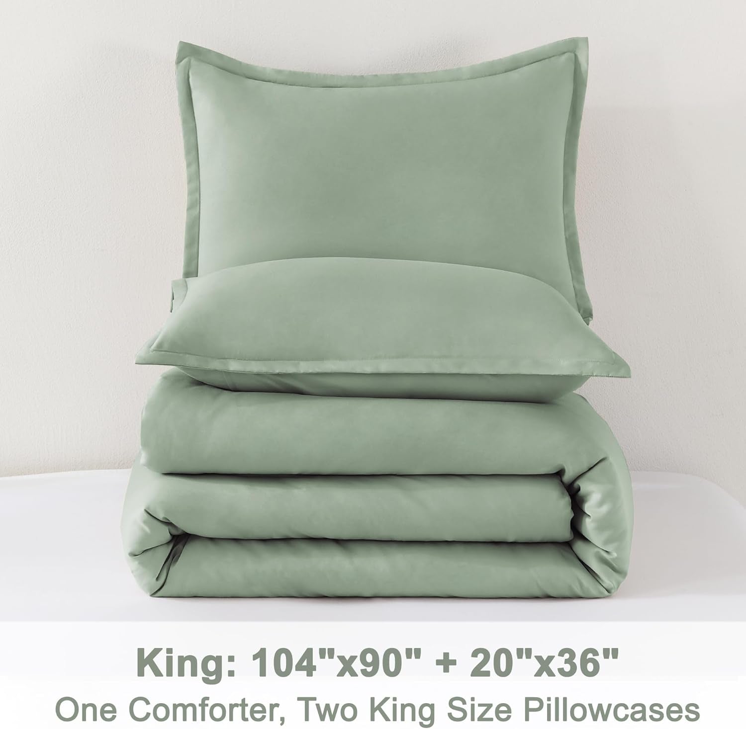 King Size Comforter Set Sage Green, 3 Pieces Lightweight Solid Comforter King Size, All Season Fluffy down Alternative Comforter Bed Set Quilt Blanket