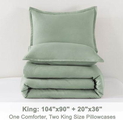 King Size Comforter Set Sage Green, 3 Pieces Lightweight Solid Comforter King Size, All Season Fluffy down Alternative Comforter Bed Set Quilt Blanket