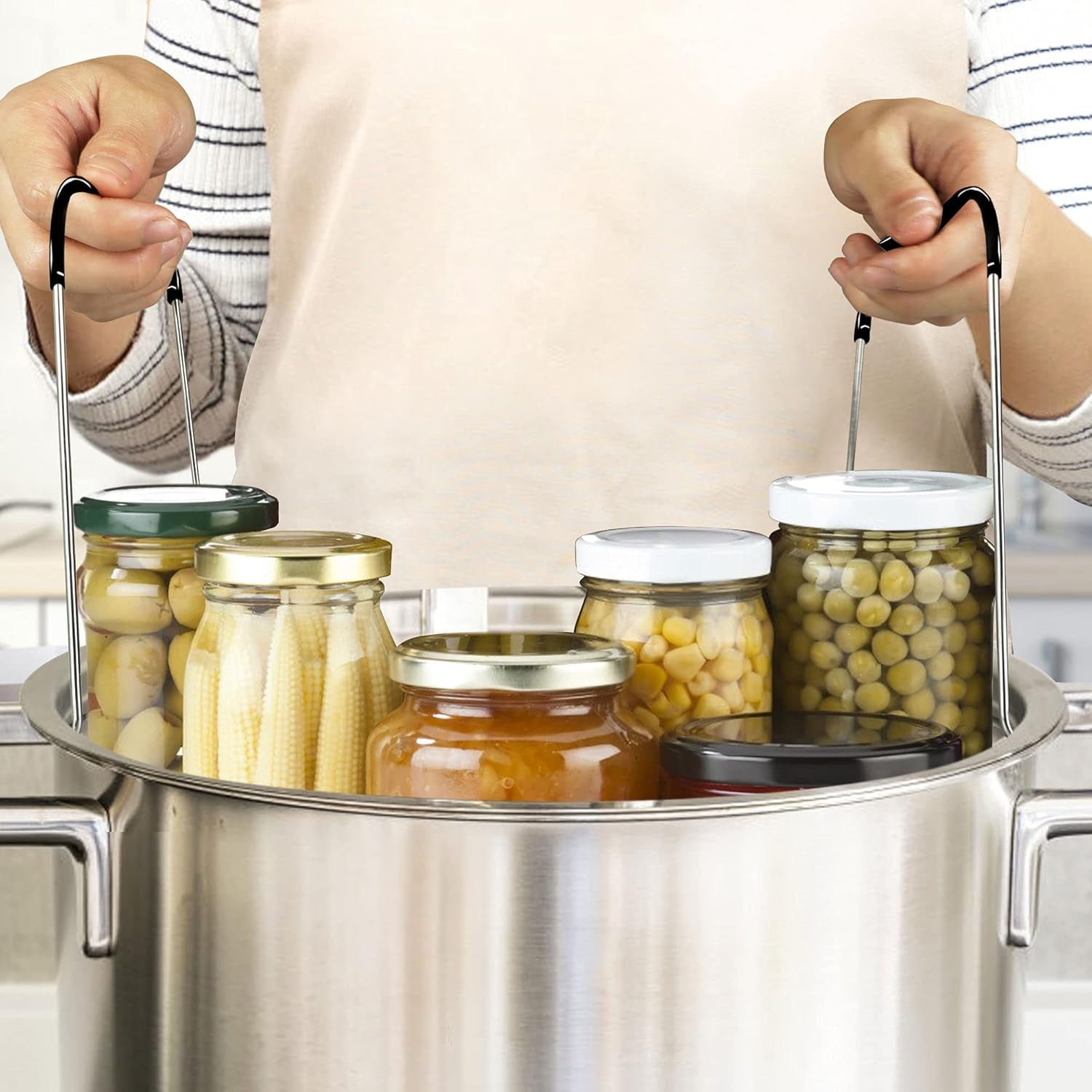 12In Stainless Steel Canning Rack with Contour Handles, Holds 7 Pint or 6 Quart Jars in Pressure Canner Pot