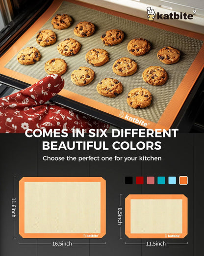 Silicone Baking Mat Colorful Collection - Set of 3: 2 Half Sheets Mats (11 5/8" X 16 1/2") + 1 Quarter Baking Sheet, Reusable & Nonstick Bakeware Mats for Cookies, Macarons, Bread (Orange)