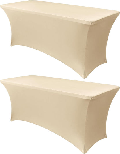 6Ft Stretch Spandex Table Cover for Standard Folding Tables - 2 Pack Universal Rectangular Fitted Tablecloth Protector for Wedding, Banquet and Party, 72L X 30W X 30H Inches, Champagne, 2Pc