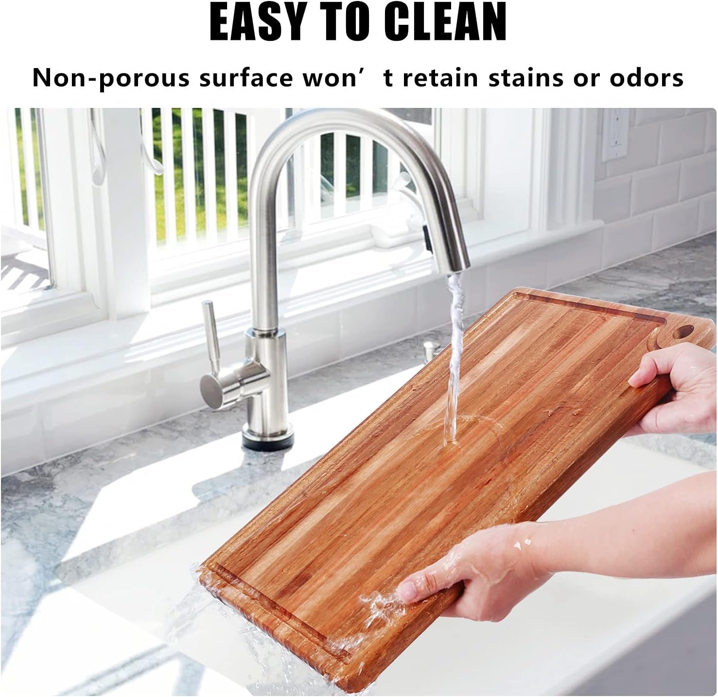 Acacia Wood Cutting Board - Premium 18 x 12 Inch Butcher Block with Juice Groove and Handle Hole for Meat, Vegetables, and Cheese