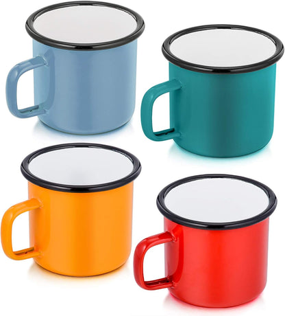 Camping Coffee Mug Set of 4, Enamel Tea Coffee Drinking Mugs Cups for Home Party Travel Picnic Camping, Reusable & Portable - 12 Ounce/355 ML