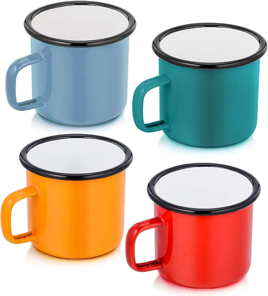 Camping Coffee Mug Set of 4, Enamel Tea Coffee Drinking Mugs Cups for Home Party Travel Picnic Camping, Reusable & Portable - 12 Ounce/355 ML