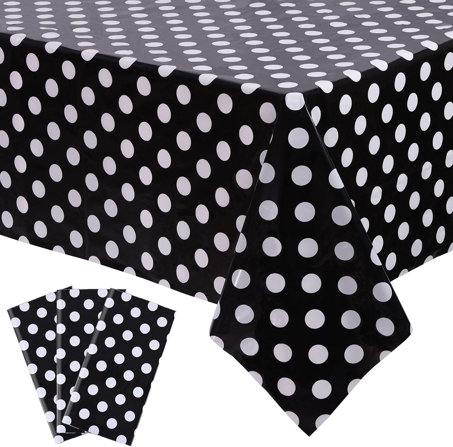 3 Packs Black Polka Dot Plastic Table Cloth 54X108 Inch Black and White Dots Mini Mouse Tablecloths Disposable Black Waterproof Picnic Table Covers for Rectangle Tables Birthday Party Supplies